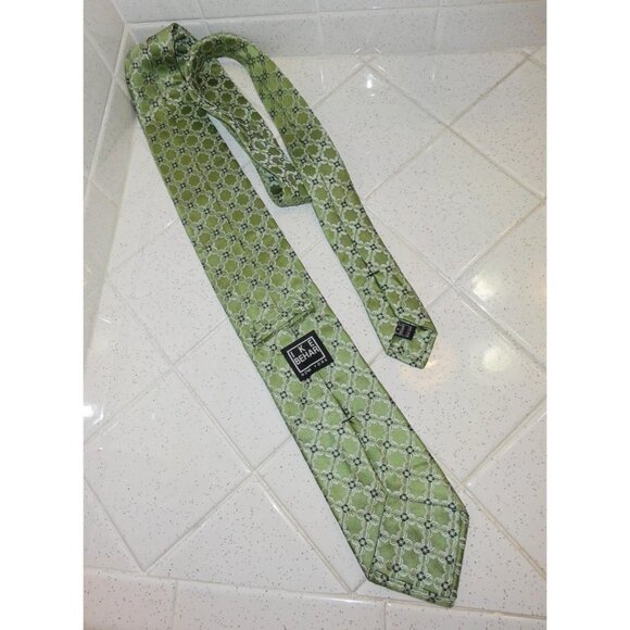 Vintage Ike Behar New York Green Silk Neck Tie geometric - Picture 8 of 9